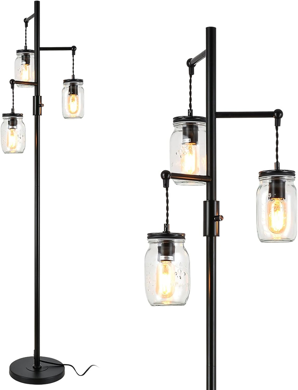 Industrial Floor Lamp with 3 Clear Glass, 64'' Classical Black S99487