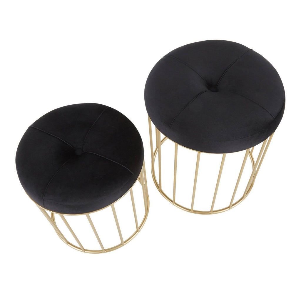 Black Velvet Gold Metal Nesting Ottoman Set E134