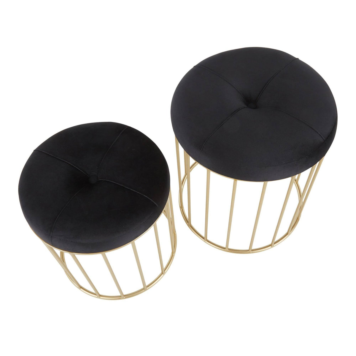 Black Velvet Gold Metal Nesting Ottoman Set E134
