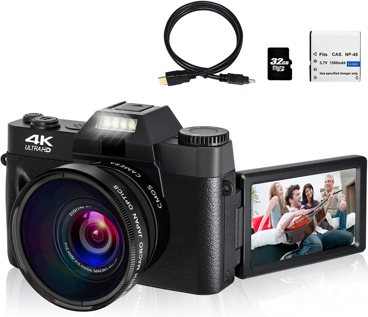 4K 48MP Digital Camera with 3.0 inch 180° Flip Screen and 32GB Memory Card Q42660