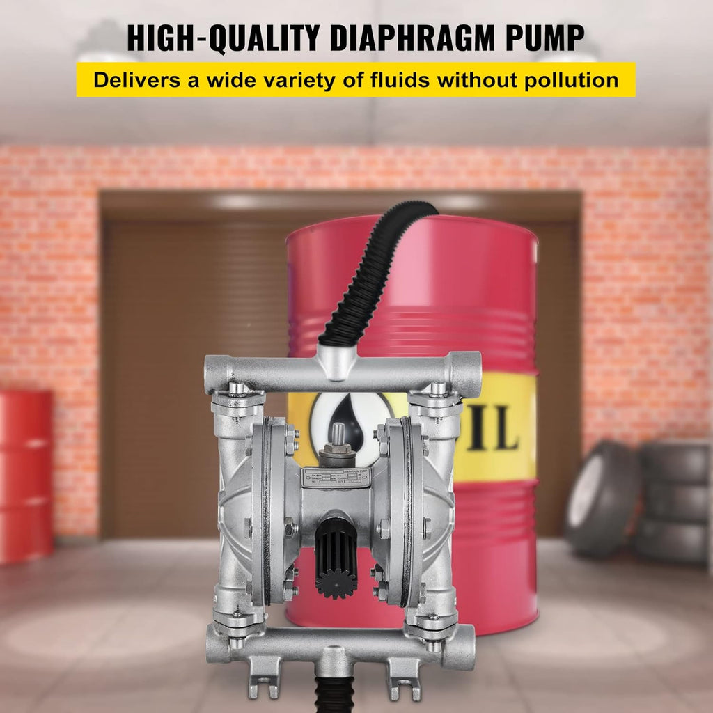 Air-Operated Double Diaphragm Pump 1/2 inch 304 Stainless Steel 12 GPM Max 115PSI Nitrile Diaphragm Q6370
