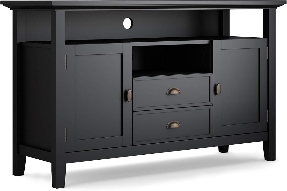 Black Solid Wood TV Media Stand with Storage Shelves and Cabinets J636