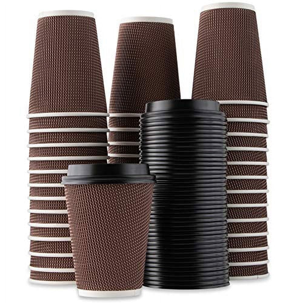 48 Pc Insulated Double Walled Disposable Paper Hot Cups with Lids Z247