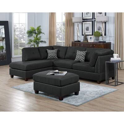Ash Black Fabric Sofa u0026 Chaise with Ottoman Q793