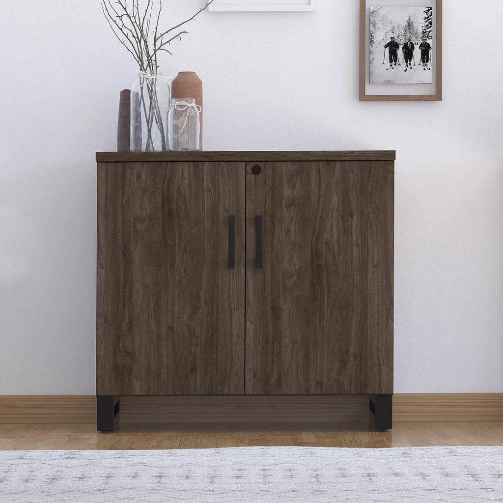 Industrial Farmhouse 2-Door Storage Cabinet Dark Brown Weathered Oak T4815