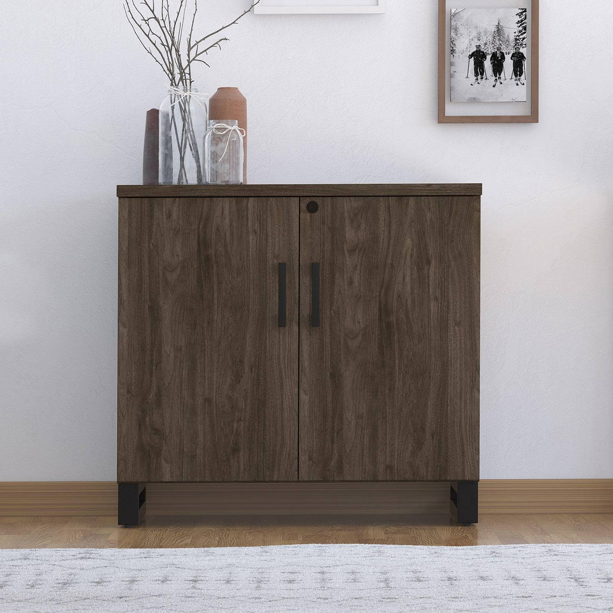 Industrial Farmhouse 2-Door Storage Cabinet Dark Brown Weathered Oak T4815