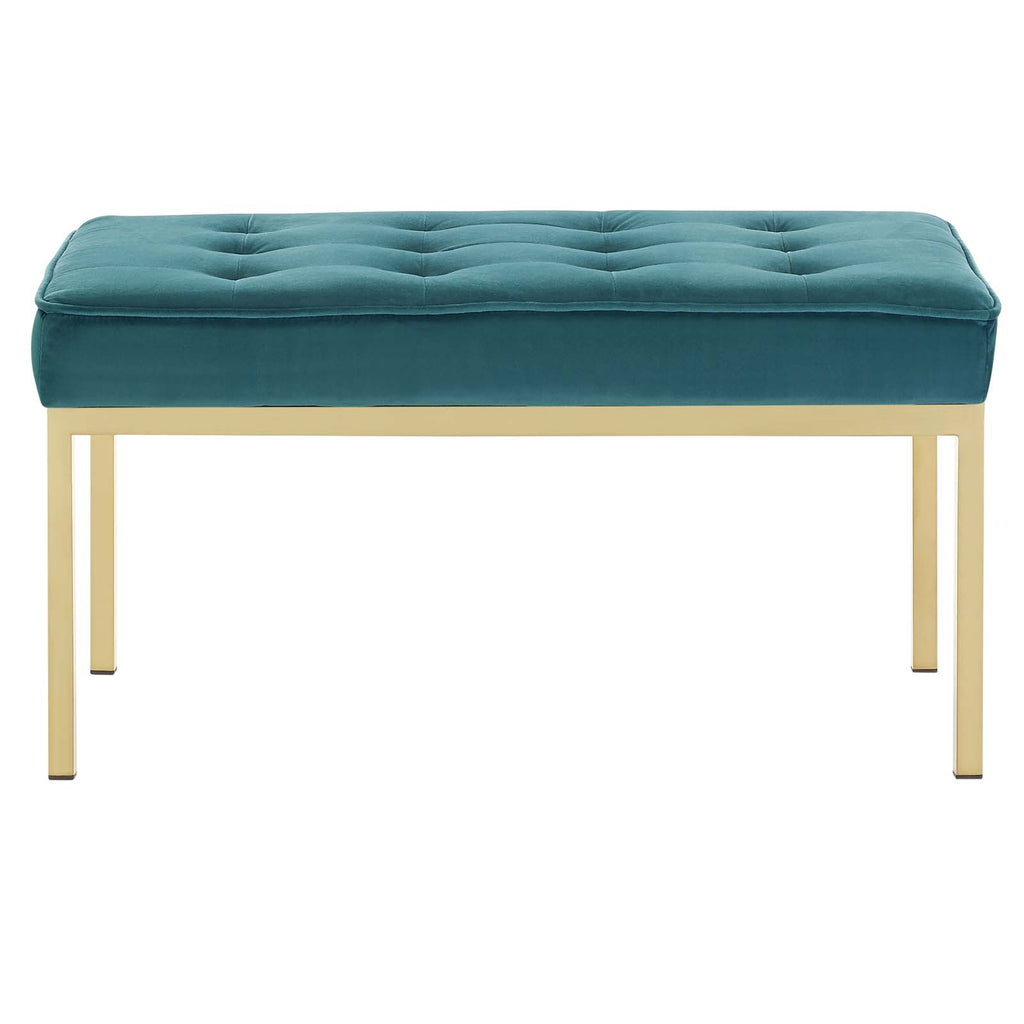 Teal Performance Velvet Bench with Gold Stainless Steel Leg M507789