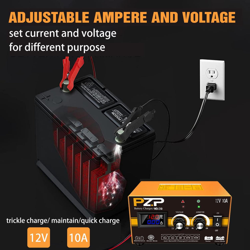 12 Volt 10A Smart Battery Charger with Adjustable Current and Voltage M761653
