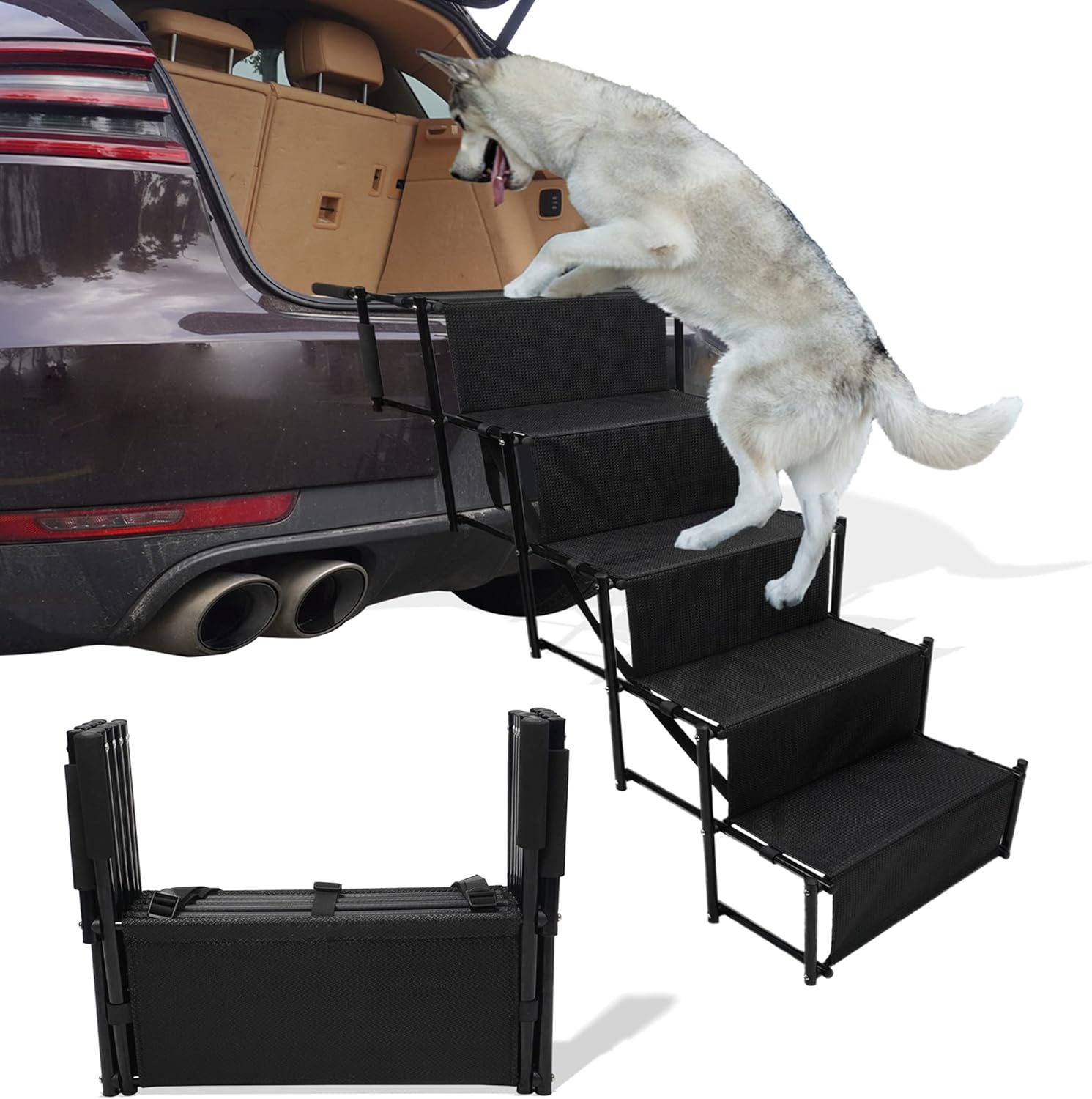 Grey Pack of 2 Folding Pet Stairs Ramp Ladder V31248