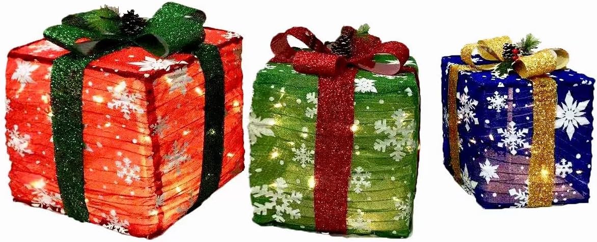 Set of 3 Christmas Lighting Shrink Gift Boxes with Waterproof Plug in Power Supply (Snowflake) Pack of 2 P44919