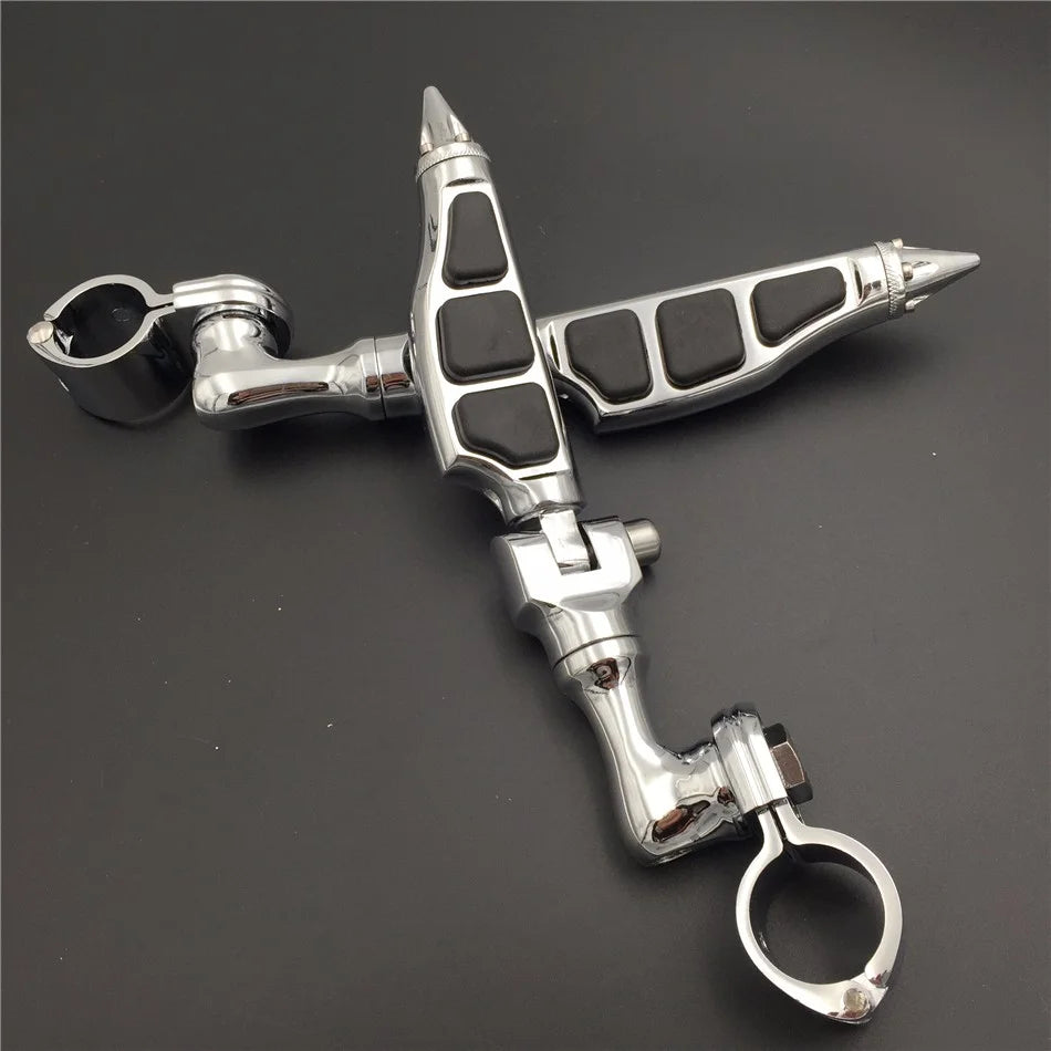 Chrome Angled Mounting Kit with Stiletto Shape Foot Peg Footrest For 1.25 inch Front Engine Guard Frame Tube F112