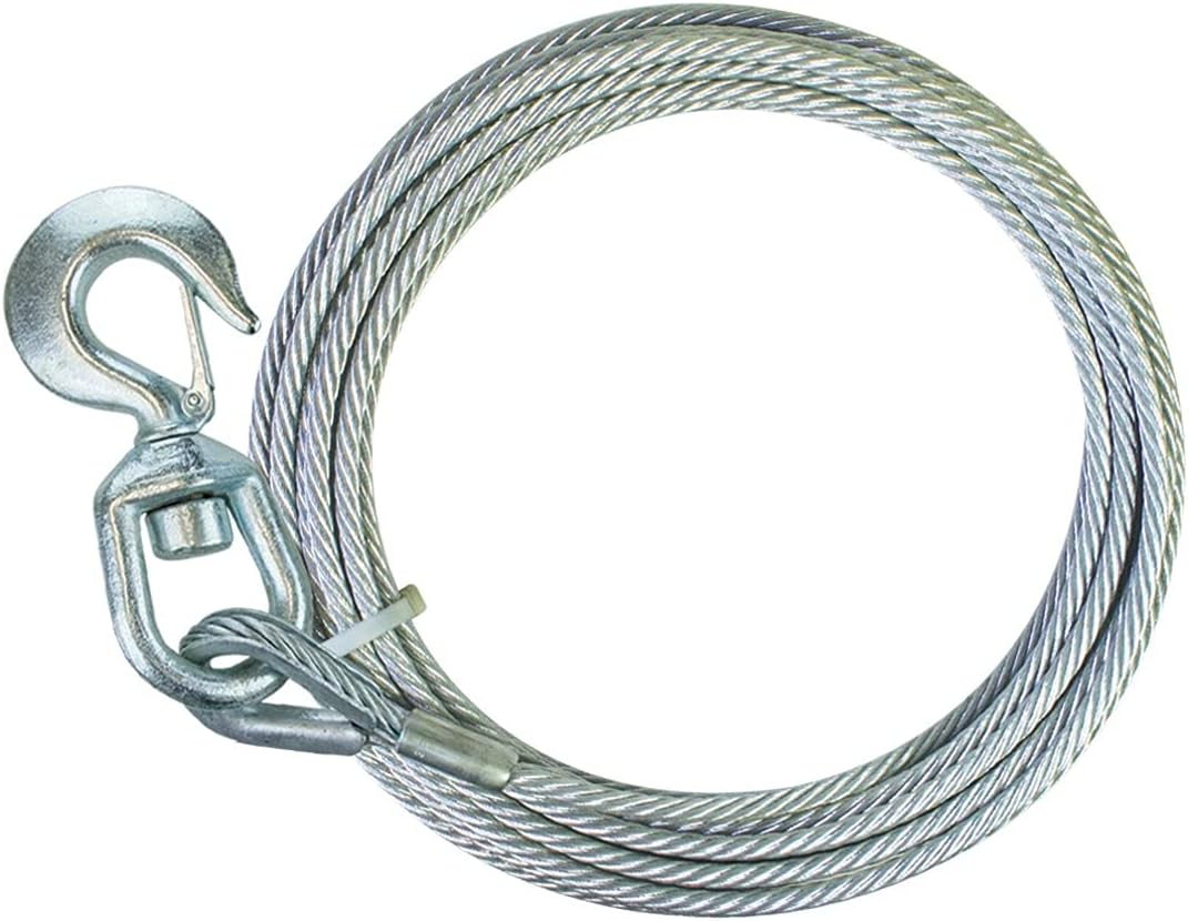 Steel Core Winch Cable with Swivel Hook, 3/8 Inch x 75 Foot, 14,000 Lbs. Minimum Breaking Strength H95712