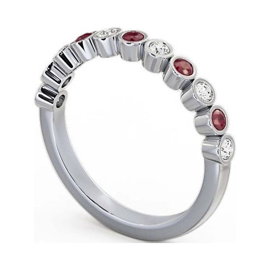 14K White Gold Eternity Band with Natural Diamond and Ruby E982