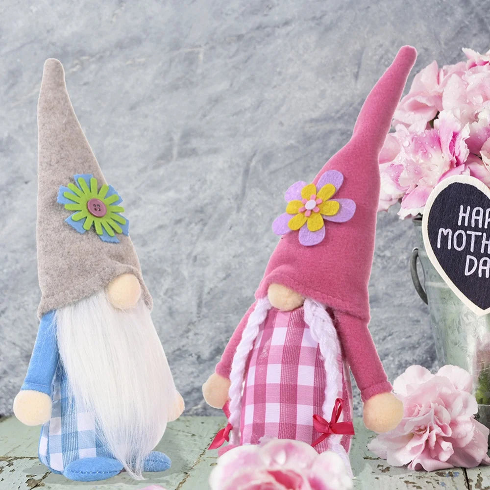 2pcs Flower Hat Faceless Doll Spring Gnome Elf Doll Handmade Rudolph Dwarf Doll W251
