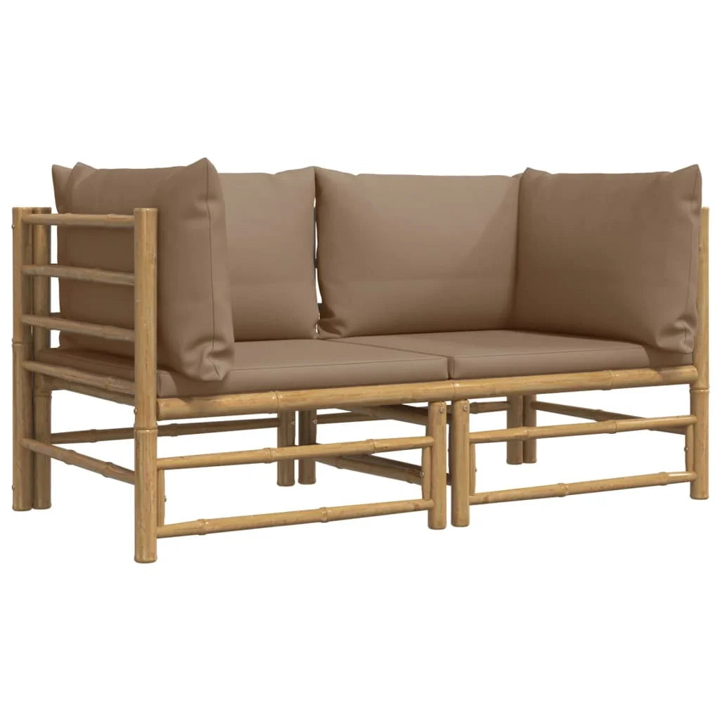 Patio Corner Sofas with Taupe Cushions 2 pcs Bamboo Z25543