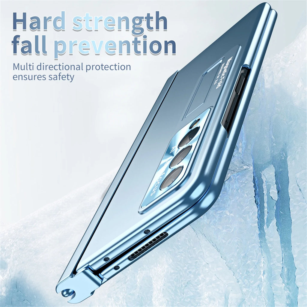 Blue Shockproof Plating Stand Case for Samsung Galaxy Z Fold 5 5G with S Pen Holder N31745