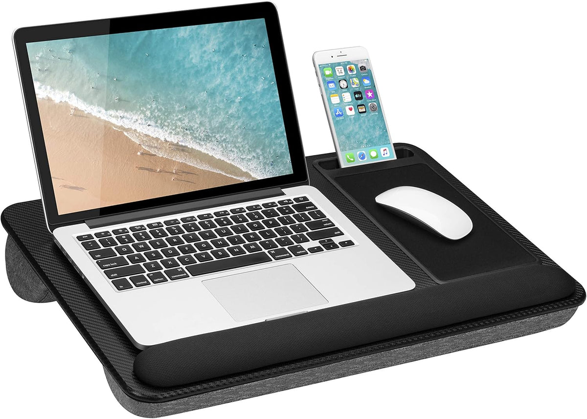Black Carbon Lap Desk with Wrist Rest, Mouse Pad, and Phone Holder B770315