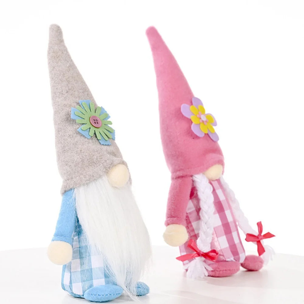 2pcs Flower Hat Faceless Doll Spring Gnome Elf Doll Handmade Rudolph Dwarf Doll W251