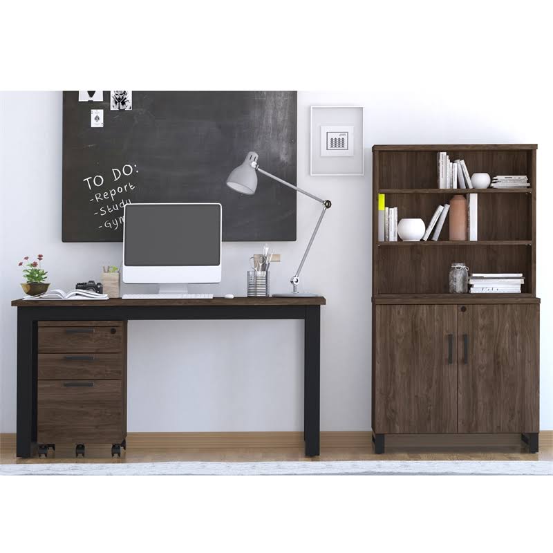 Industrial Farmhouse 2-Door Storage Cabinet Dark Brown Weathered Oak T4815