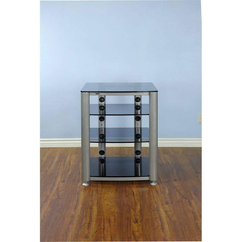 4 Shelf Glass Audio Cabinet Silver Frosted Y553