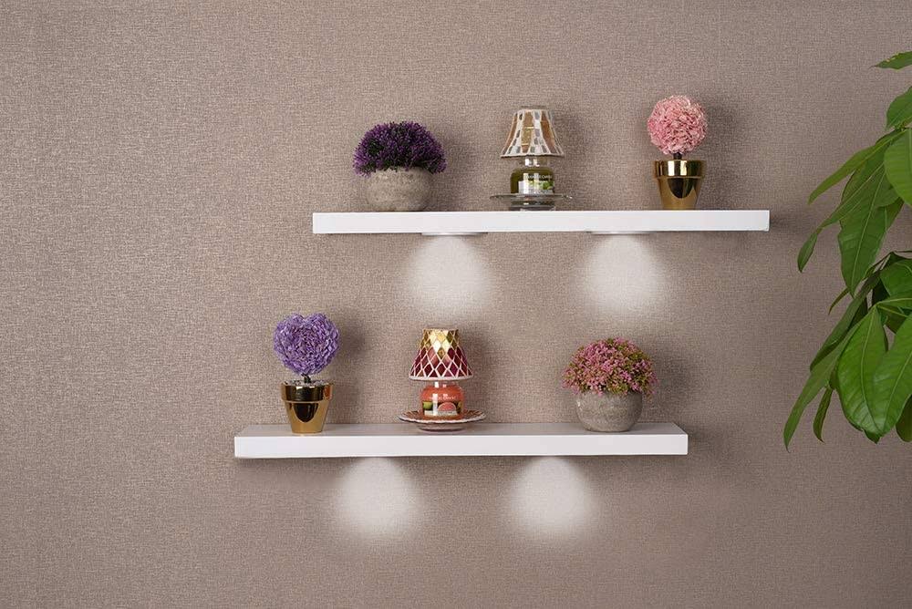 White Wood Floating Wall Shelves with LED Lights (Set of 2) B331044