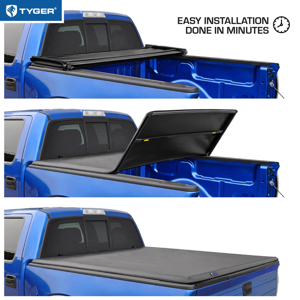 Soft Tri-fold Truck Bed Tonneau Cover for 2014-2018 Chevy Silverado GMC Sierra 1500; 2015-2019 2500 3500HD; 2019 LD / Limited | 8' (98") Bed P45378