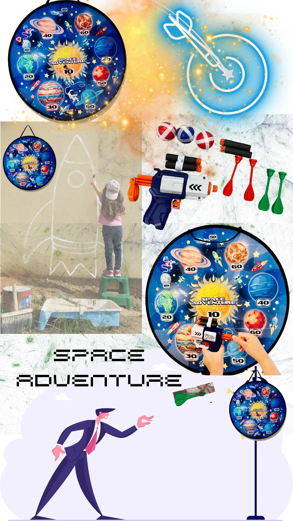 Wall Hanging Dart Game Set with Foam Bullets, Plastic Darts, Belvor Balls and 1 Compact Gun S868177