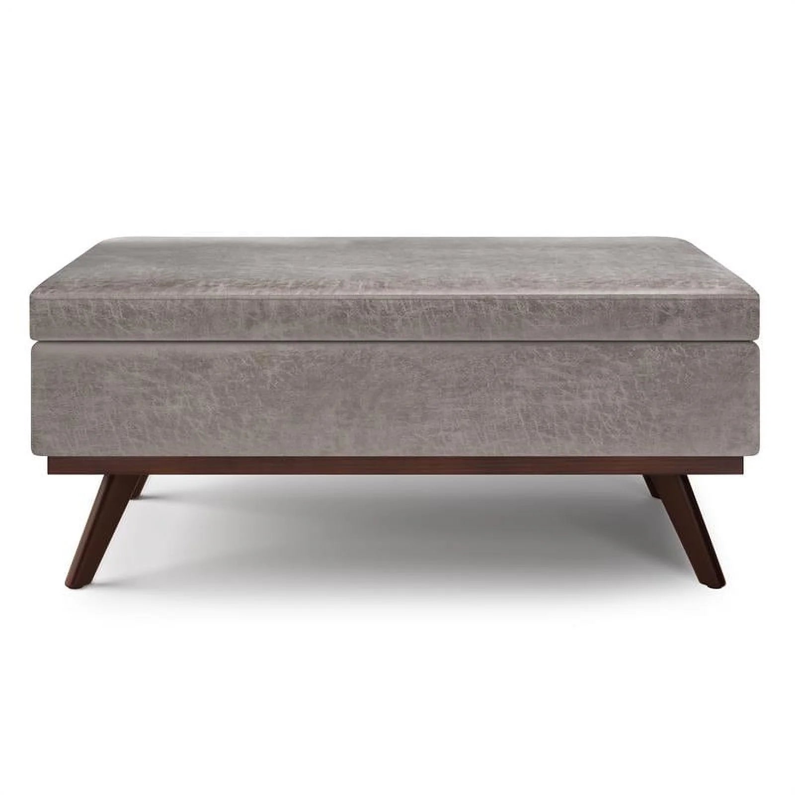 Distressed Grey Faux Leather Lift Top Storage Ottoman P25146
