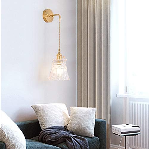 Cone Suspender Wall Light Industrial Vintage Textured Glass Shade 1 Light Cast Brass Wall Lamp E4684