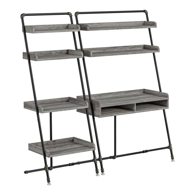 2-Piece Desk and Bookcase Set in Gray Oak P67047