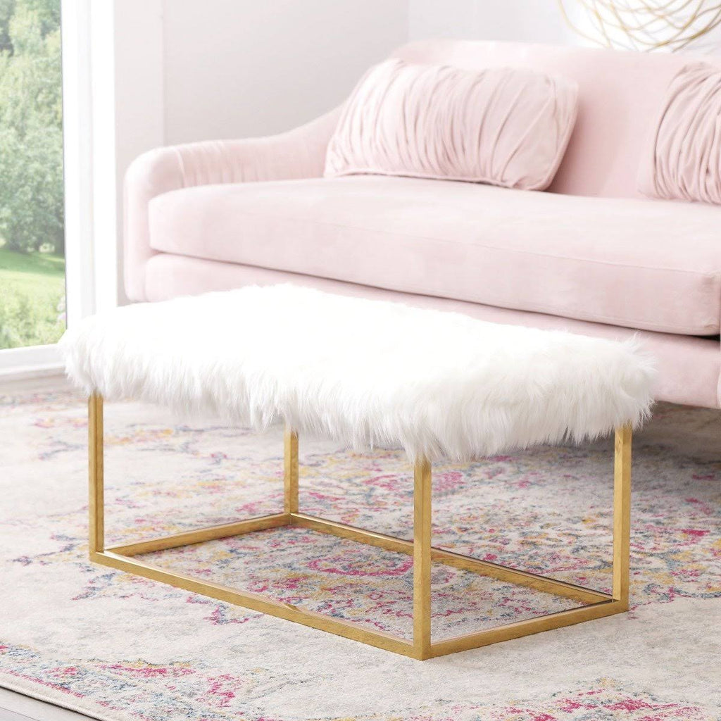 White Faux Fur Ottoman X682969