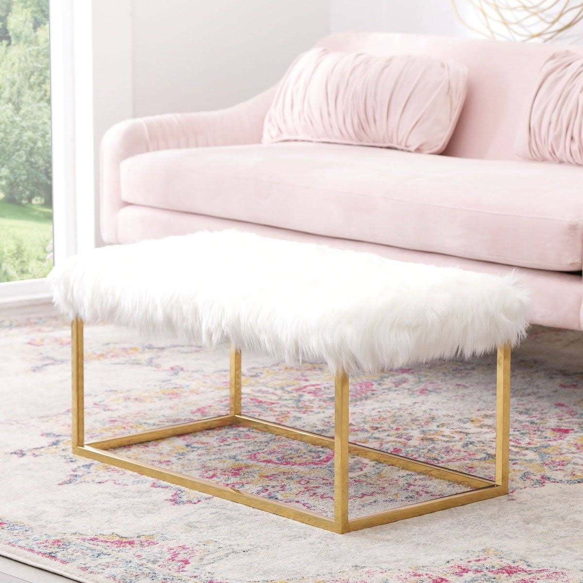 White Faux Fur Ottoman X682969
