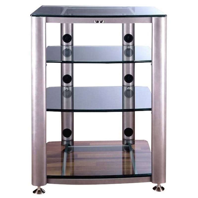 4 Shelf Glass Audio Cabinet Silver Frosted Y553