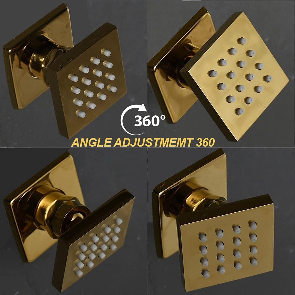 Polished Gold 12 Inch Brass Ceiling Mounted Thermostatic Rainfall Shower System Set B96161
