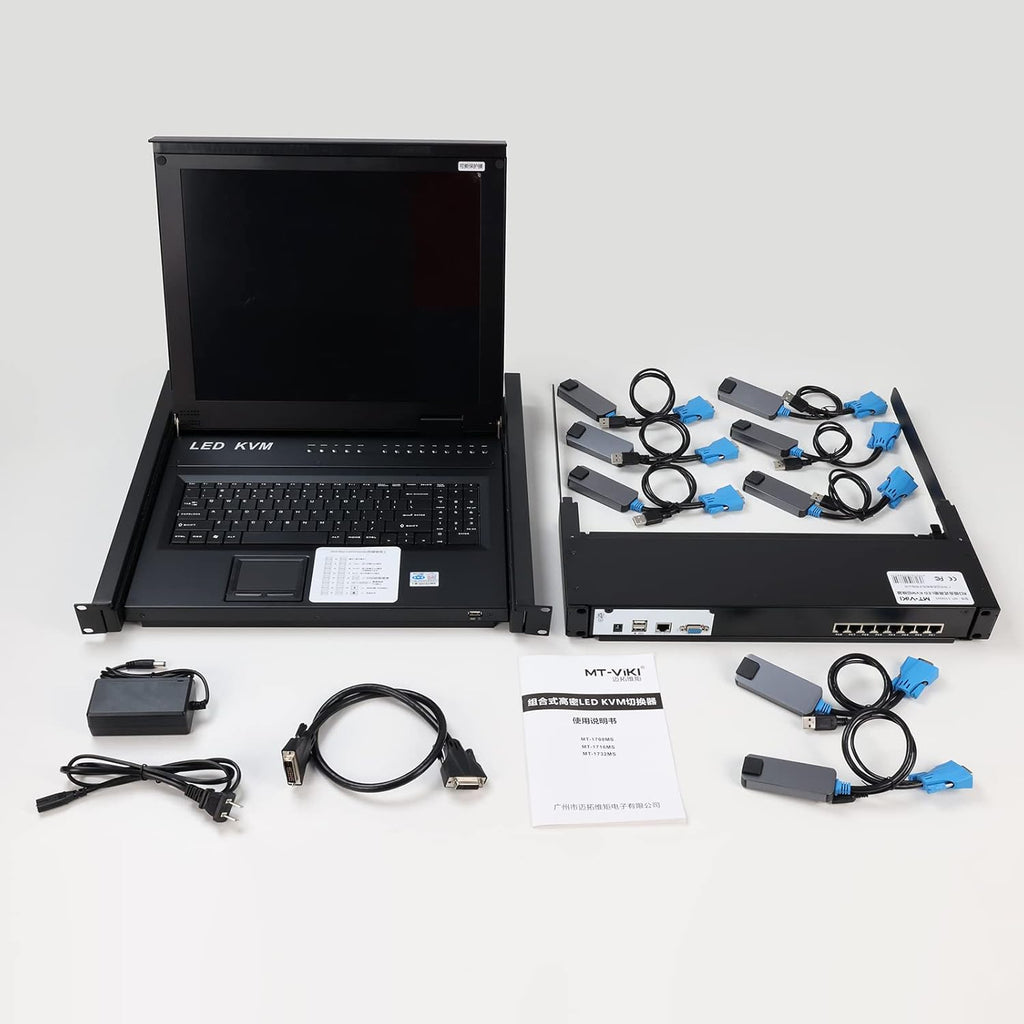 1U 17'' Rack Mount KVM Switch Over Cat 5e with 8 Packs VGA CAT5e Dongle K784