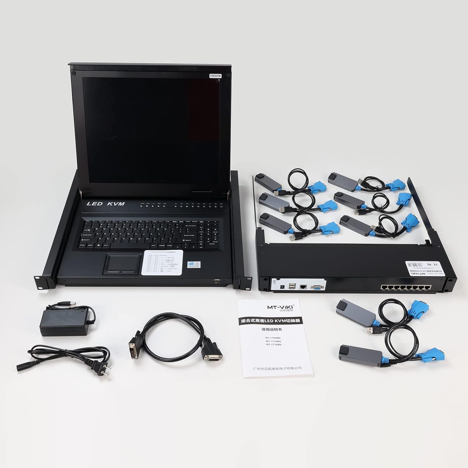 1U 17'' Rack Mount KVM Switch Over Cat 5e with 8 Packs VGA CAT5e Dongle K784