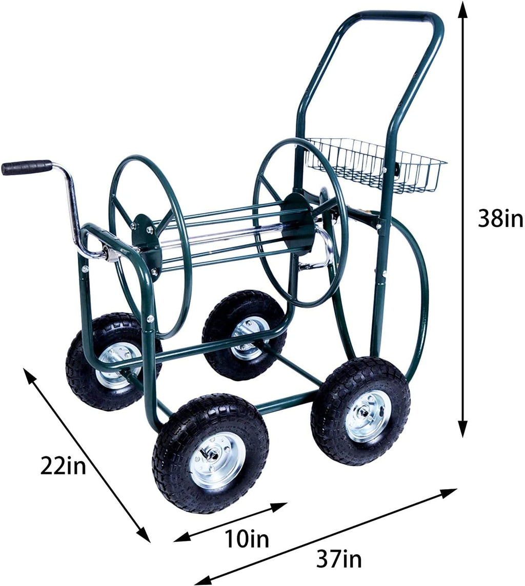 Garden Hose Reel Cart 4 Wheels with Storage Basket, Holds 390FT Hose D572507