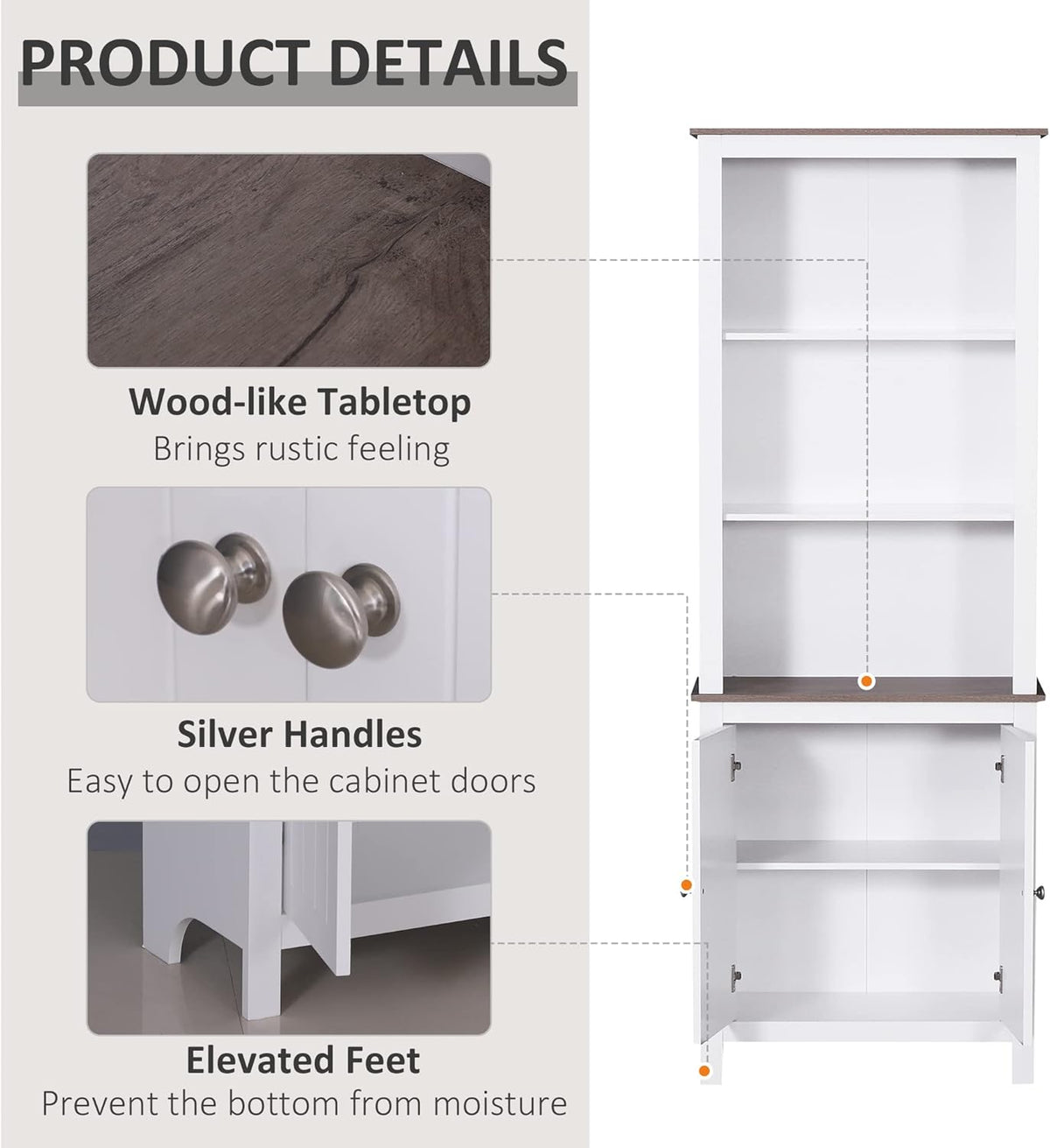 White 3-Tier Storage Cabinet with Double Door U919920