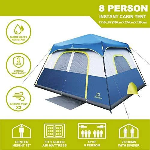 4/6/8/10 Person Instant Pop Up Camping Tent with Top Rainfly O547