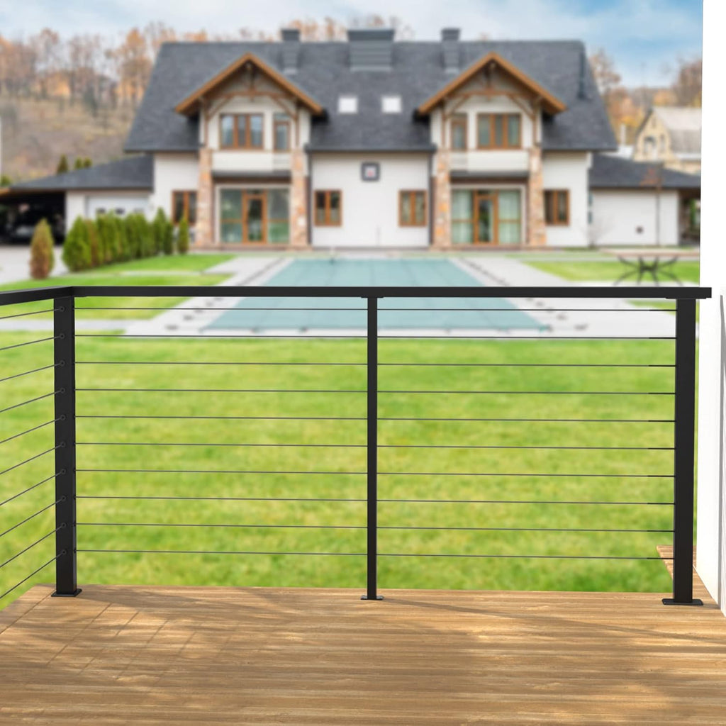 Black Square Pre-Drilled Cable Railing Corner Post J328