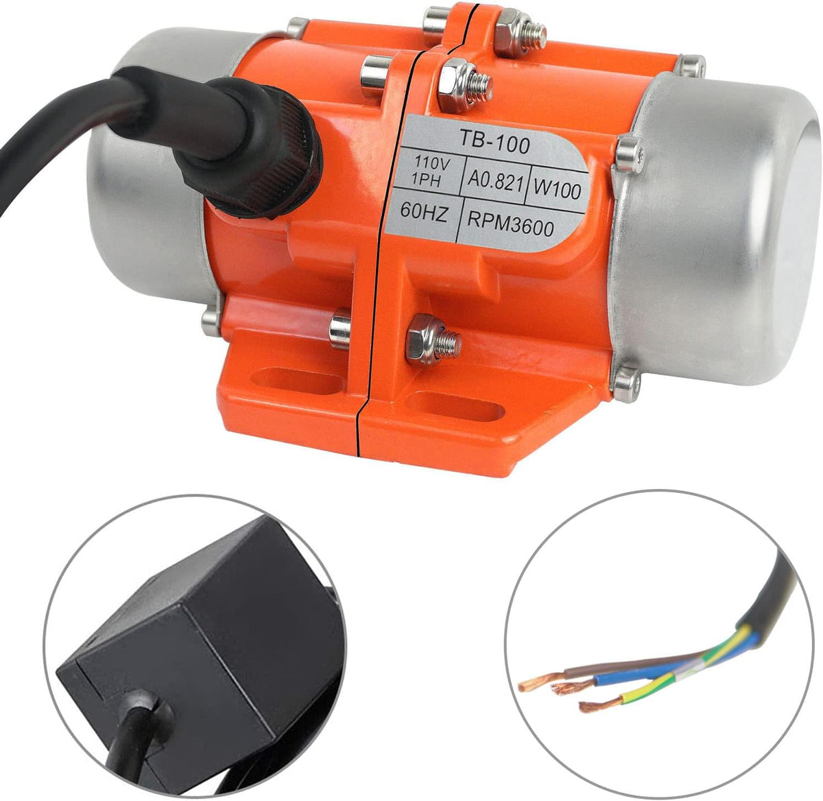 Concrete Vibrator Vibration Motor 100W Single Phase Electric Vibrating Motor Aluminum Alloy Case AC 110V 3600rpm Pack of 2 J85867