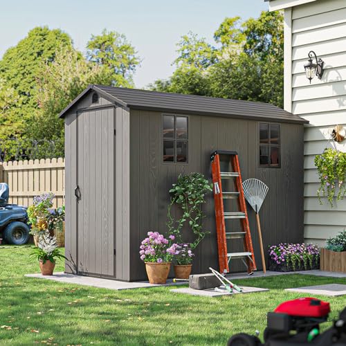 Beige 5 x 3 FT Outdoor Resin Storage Shed with Lockable Doors and Adjustable Shelves D962939