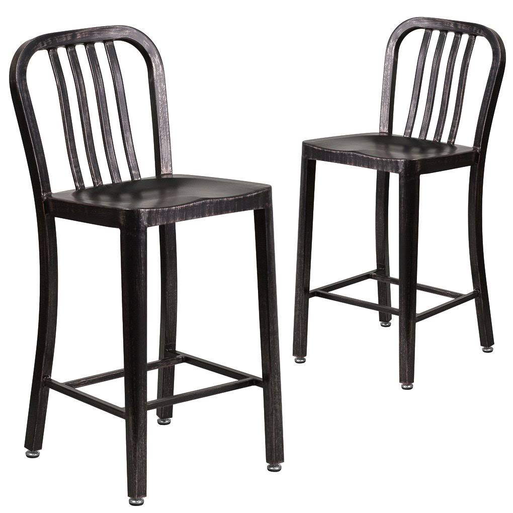 Black-Antique Gold Metal Counter Height Stool K7173