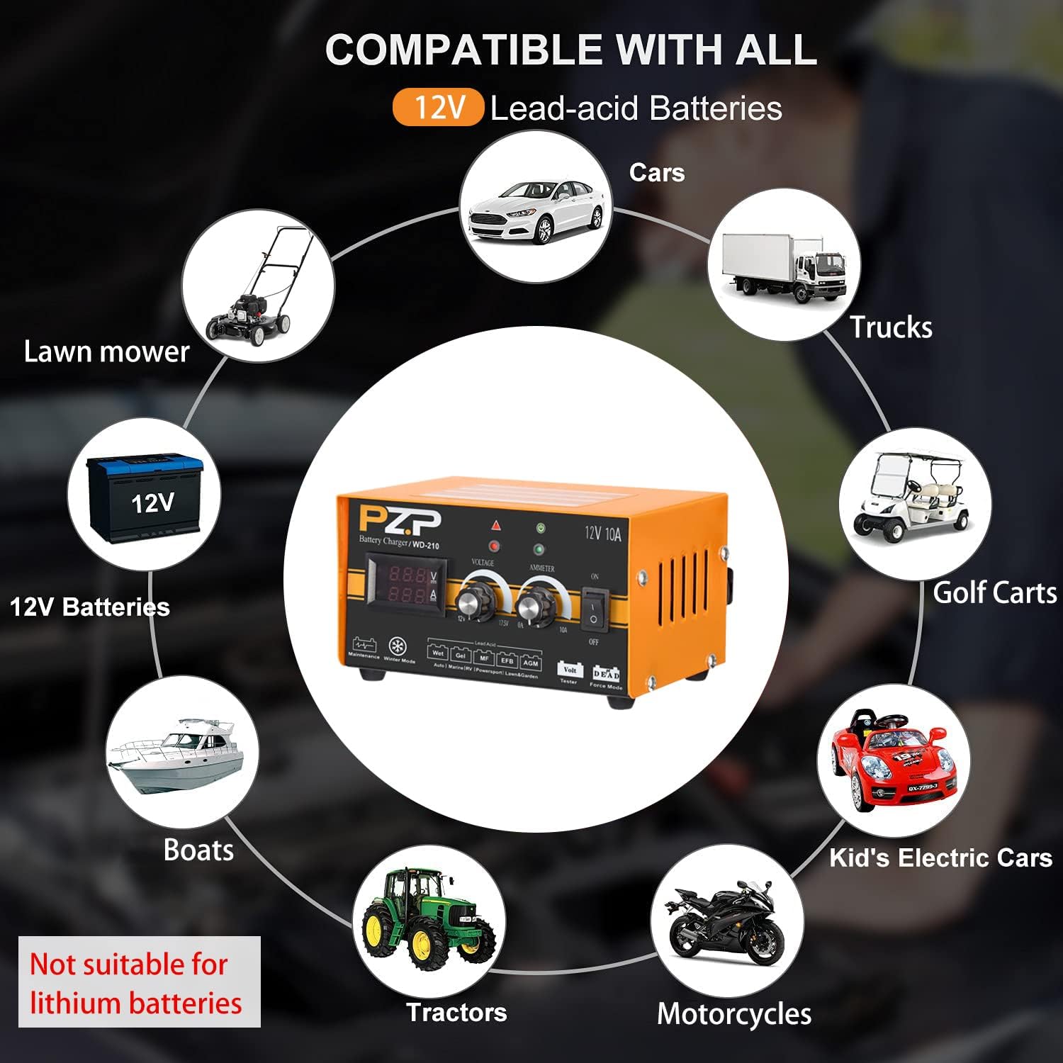 12 Volt 10A Smart Battery Charger with Adjustable Current and Voltage M761653
