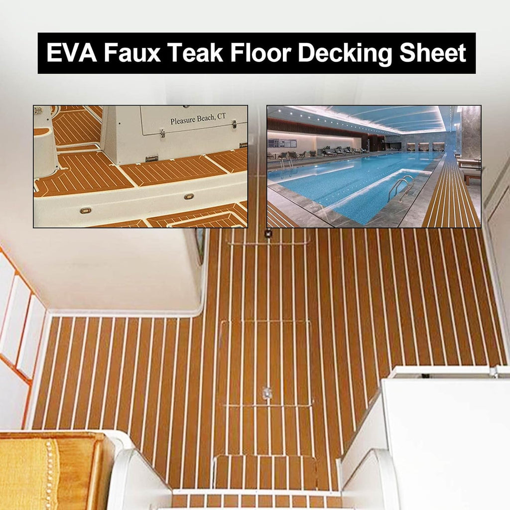 EVA Foam Boat Decking Sheets 23" x 94" - 7mm Thick Non-Slip Faux Teak Marine Flooring Mat K794495