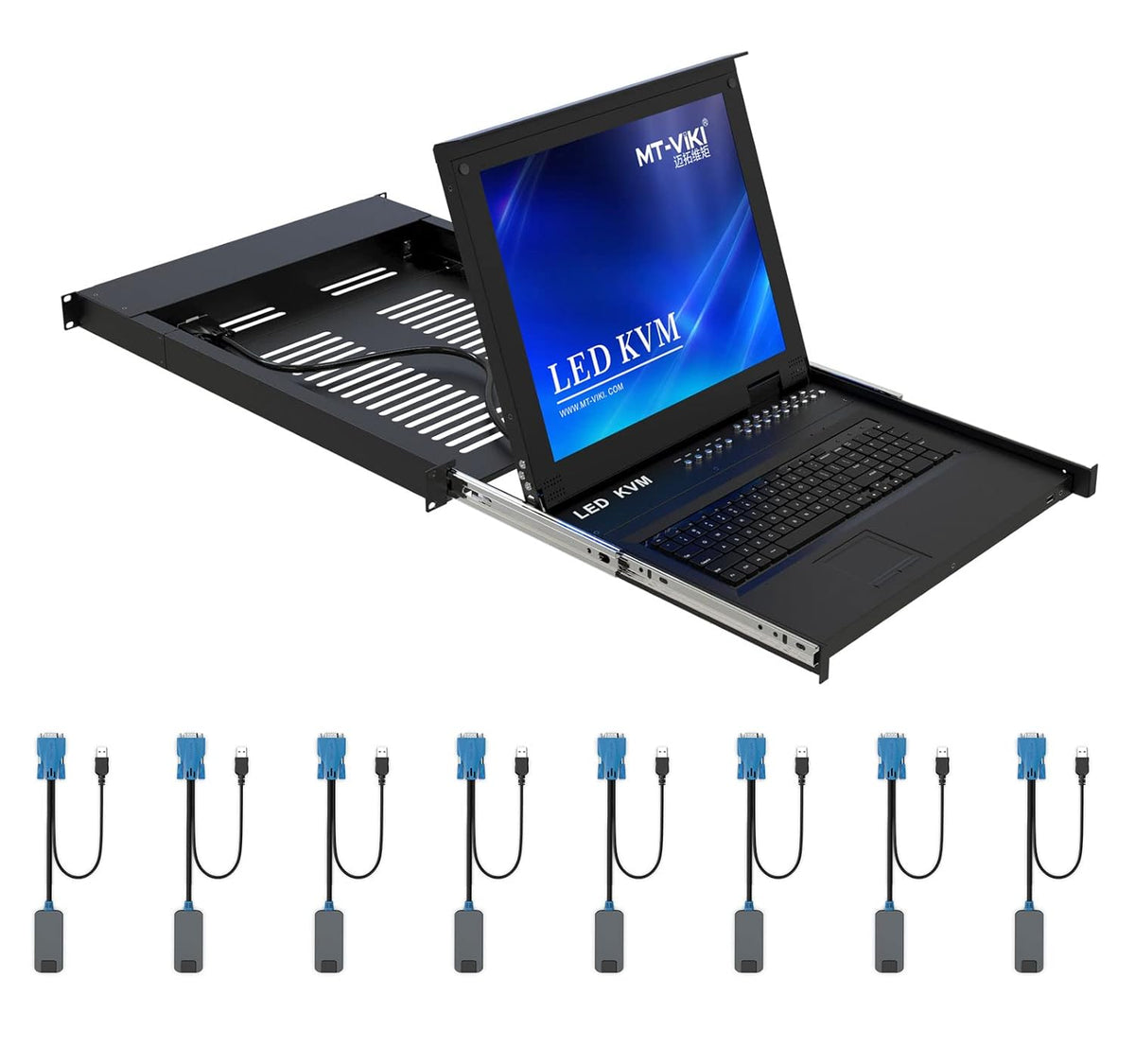 1U 17'' Rack Mount KVM Switch Over Cat 5e with 8 Packs VGA CAT5e Dongle K784