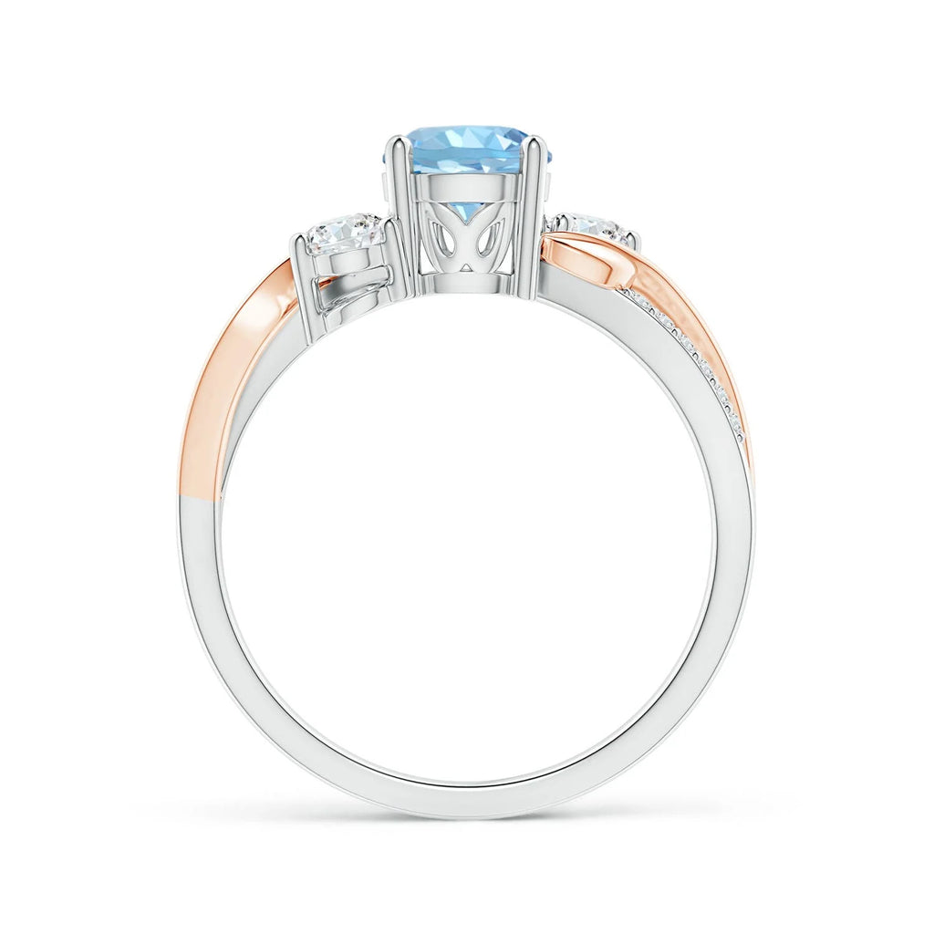 Natural Aquamarine & Diamond Ring in 14K White & Rose Gold, Size 7.5, 6mm V1227