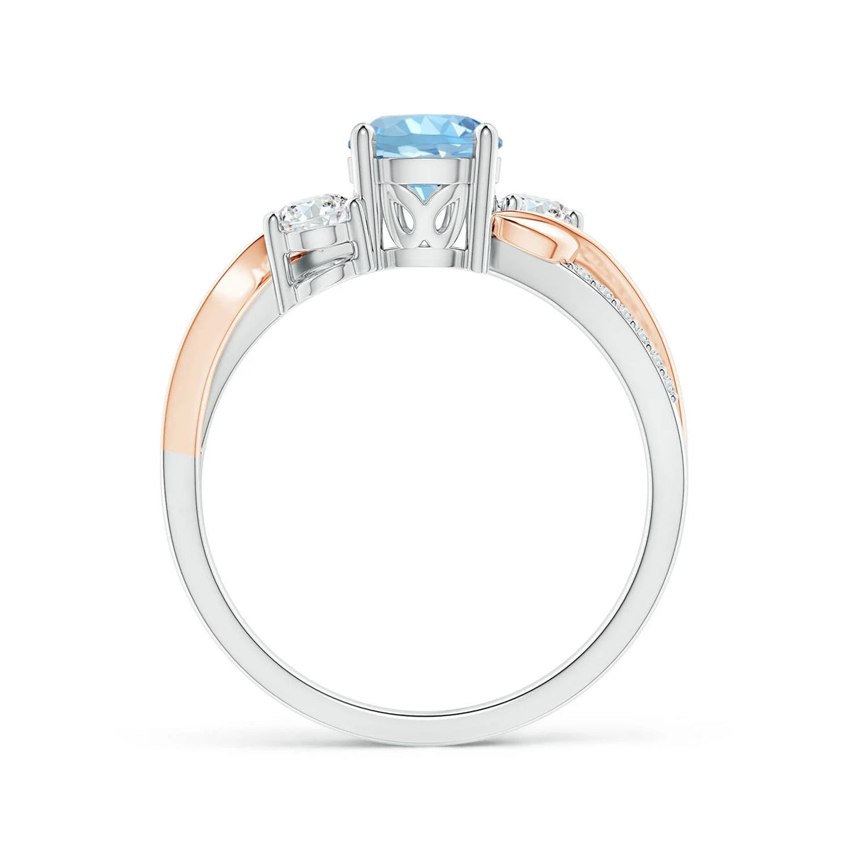 Natural Aquamarine & Diamond Ring in 14K White & Rose Gold, Size 7.5, 6mm V1227