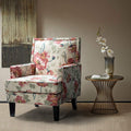 Red Floral Fabric Club Chair with Arms and Rubber Wood Legs L4389