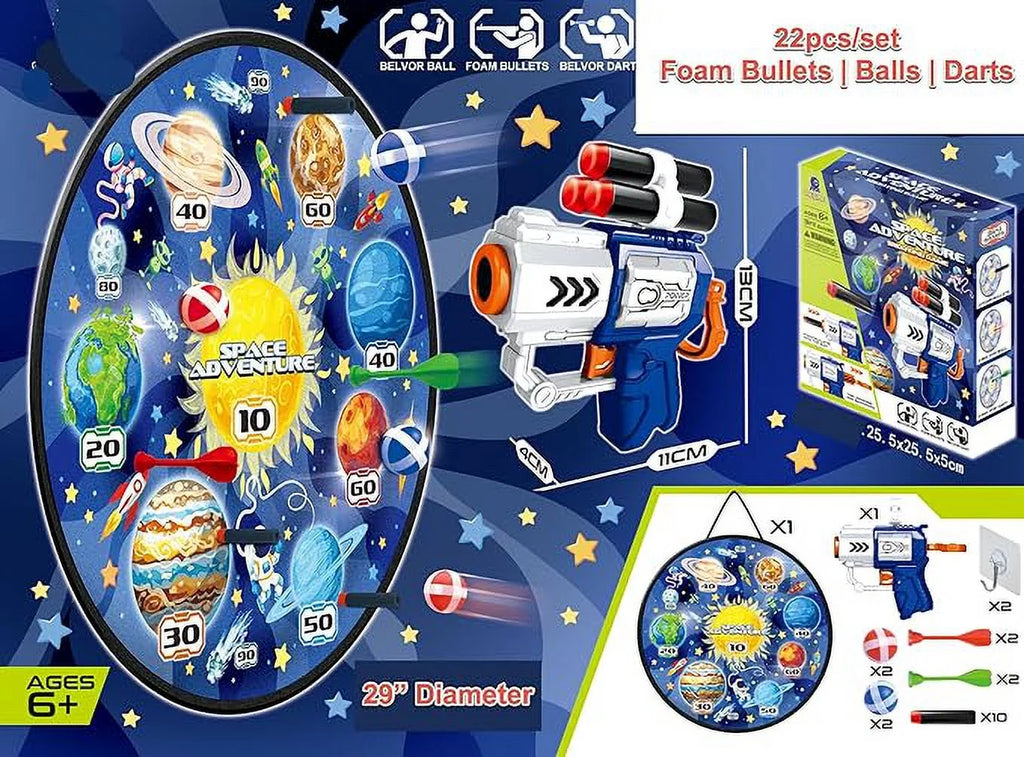 Wall Hanging Dart Game Set with Foam Bullets, Plastic Darts, Belvor Balls and 1 Compact Gun S868177